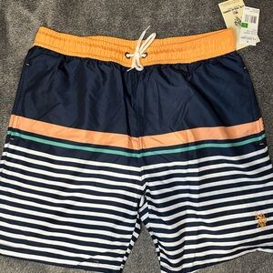 U.S. Polo Assn. Navy and Orange Striped Swim Shorts